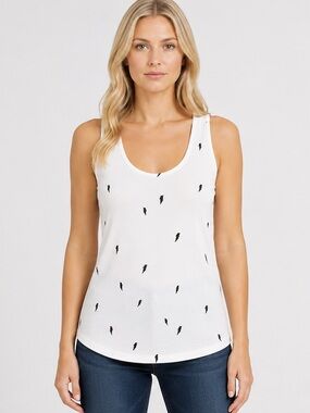 GAP White Rib-Knit Boyfriend Tank Top with Black Lightning Bolt Pattern Size XL
